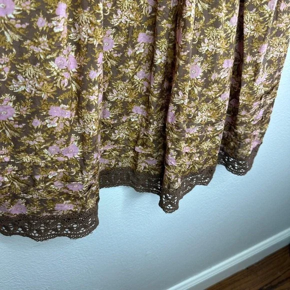 Free People Women's Shea Printed Mini Dress Floral Smocked Brown Pink Medium - Picture 5 of 9